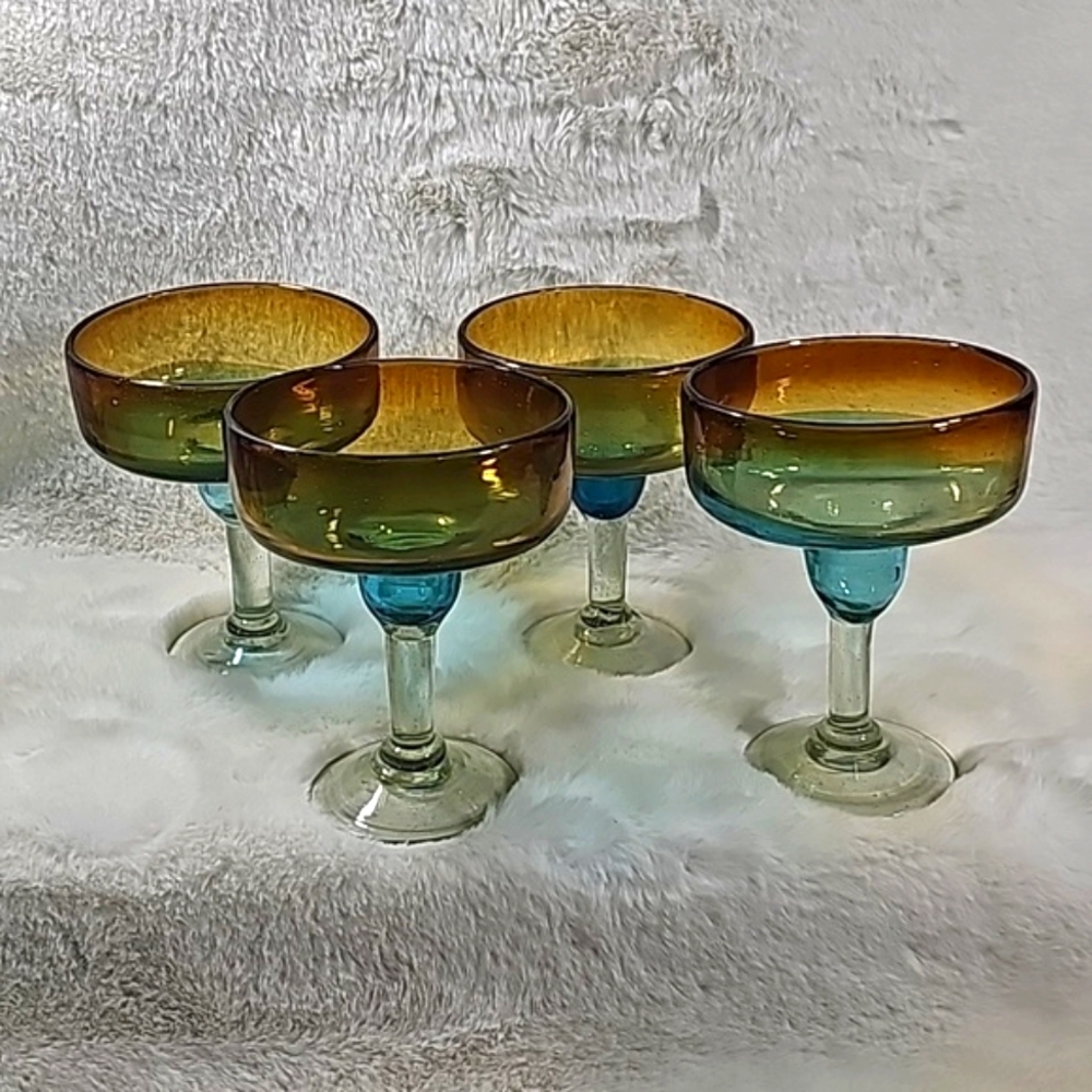 Pier 1 Margarita Glass Blue & Brown Ombre 12oz Set of 4
